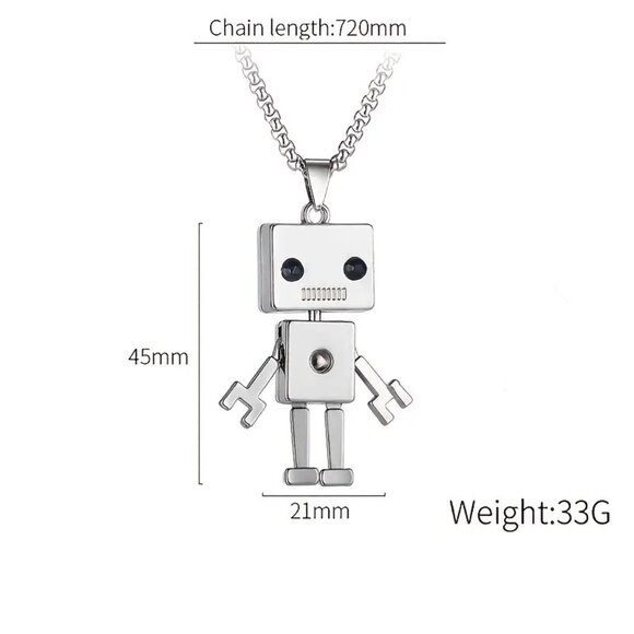 Silver Robot Pendant Necklace Cute Cartoon Toy Figure Geek Gamer Gift Unisex - Picture 7 of 7